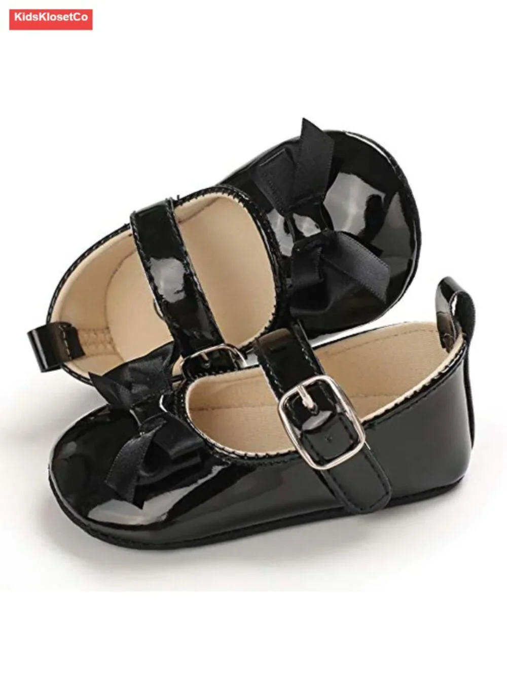 Baby Girls Bowknot Mary Jane Flats Soft PU Upper Anti-Skid Toddler Walking Shoes